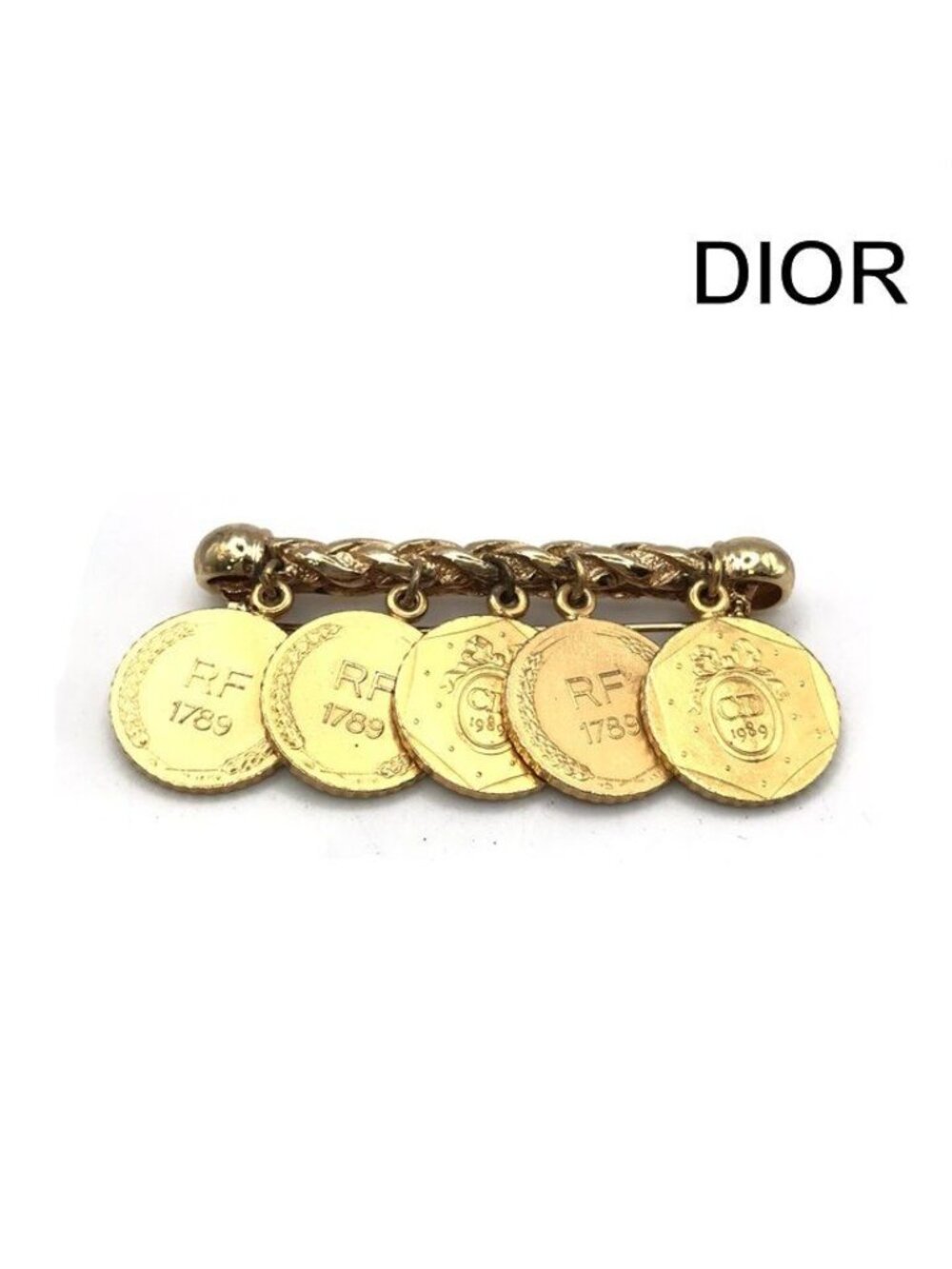 Dior Vintage Brooch Coin Charm Gold Pin